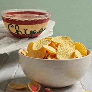 Vintage Rattan Wrap Rafia Glass Boho Mexican Style Chips Bowl